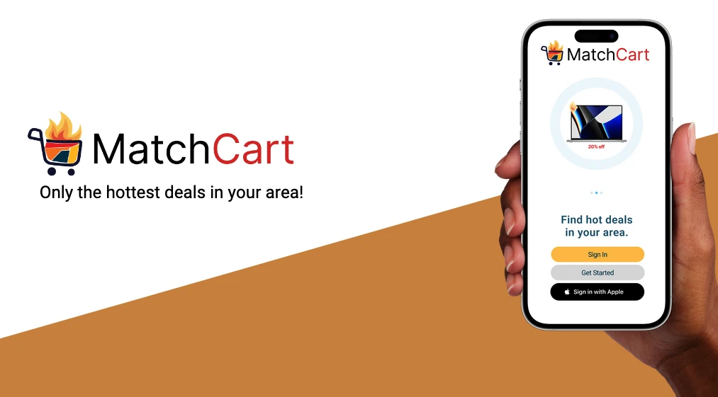 Person holding a phone with the MatchCart home screen